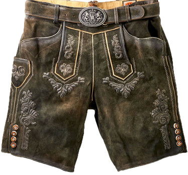 MADDOX Kurze Herren Lederhose "Ronn" mit Gürtel | Antik Moor