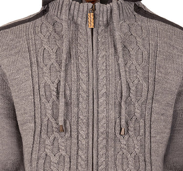 MADDOX Herren Trachten Strickjacke "Waidsee" mit Kapuze | Grau