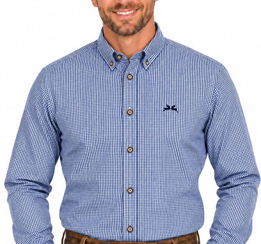 MADDOX Kariertes Herren Trachtenhemd - Hemd-47 | Navy Blau