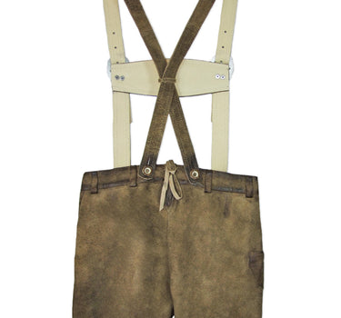 MADDOX Kurze Damen Lederhose "Dafne" Stegträger | Speckig Eiche