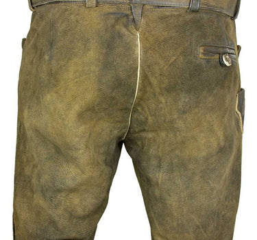 MADDOX Kurze Lederhose "Endorf" mit Gürtel und Hirschstickerei | Antik Ziller