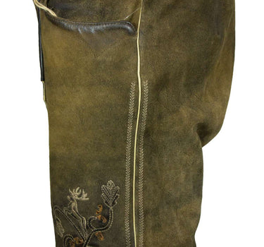 MADDOX Kurze Lederhose "Endorf" mit Gürtel und Hirschstickerei | Antik Ziller