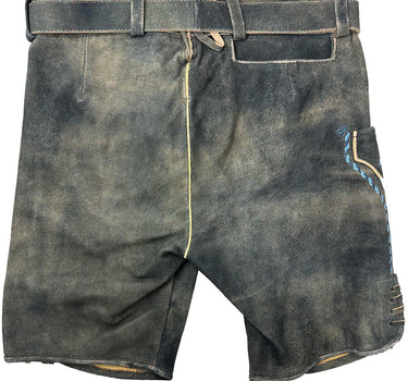 MADDOX Kurze Lederhose "Burgsee" mit Gürtel | Schiefer Blau