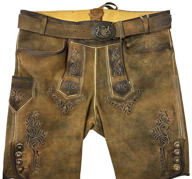 MADDOX Kurze Lederhose "Rolli" mit Gürtel | Antik Zirbe