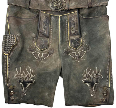 MADDOX Kurze Lederhose "Urgsee" mit Hirschstickerei | Antik Coffee