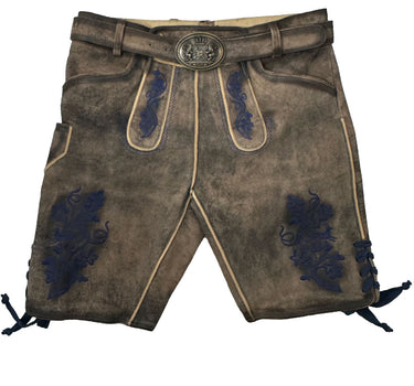 MADDOX Kurze Lederhose "Utz" mit Gürtel | Wildbock er-blau