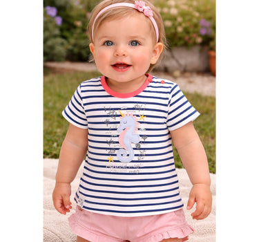 BONDI Baby Mädchen T-Shirt "Seepferd" 86691 | Navy Gestreift