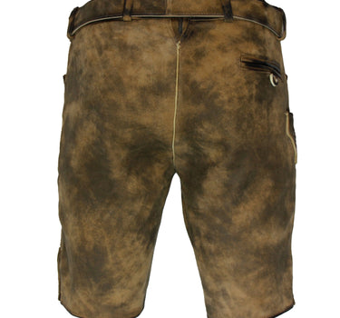 MADDOX Kurze Herren Lederhose "Mandlach" mit Gürtel | Camel Braun