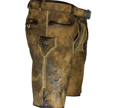 MADDOX Kurze Herren Lederhose "Mandlach" mit Gürtel | Camel Braun