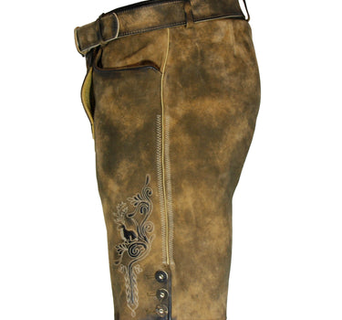 MADDOX Kurze Herren Lederhose "Mandlach" mit Gürtel | Camel Braun