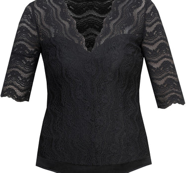 MarJo Blusen Body "Gina-Lotta" Spitze Halbarm | Schwarz