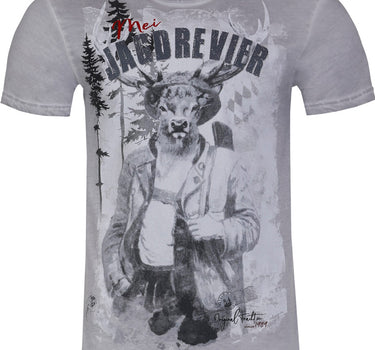 MarJo Herren Trachtenshirt "Eberhard" Hirschmotiv | Mittelgrau