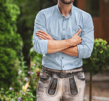 MarJo Herren Trachtenhemd "Benjamin" Stehkragen | Light Denim