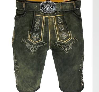 MADDOX Kurze Herren Lederhose "Ronn" mit Gürtel | Antik Moor