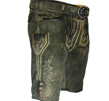 MADDOX Kurze Herren Lederhose "Ronn" mit Gürtel | Antik Moor