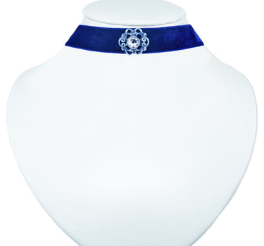 LUISIA® Samt Kropfband Annina mit Ornament und Premium Kristall - Dunkelblau