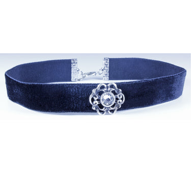 LUISIA® Samt Kropfband Annina mit Ornament und Premium Kristall - Dunkelblau