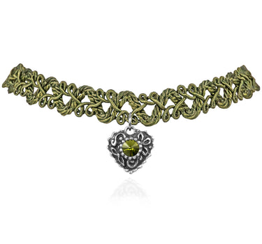 LUISIA® Spitzen Kropfband "Malina" mit Herzanhänger | Olivgrün