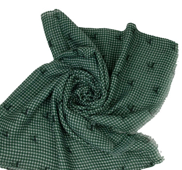 Trachten Halstuch Schal Kariert mit Hirschmotiv 185 x 70 cm | Dunkelgrün