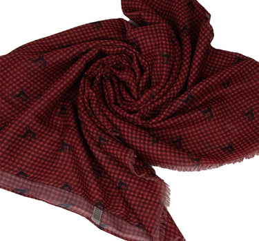 Trachten Halstuch Schal Kariert mit Hirschmotiv 185 x 70 cm | Dunkelrot
