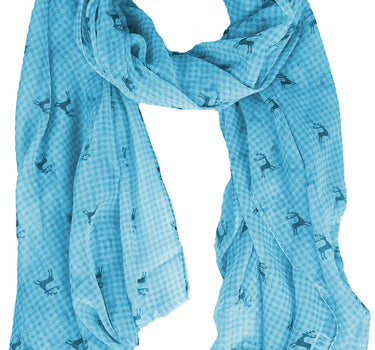 Trachten Halstuch Schal Kariert mit Hirschmotiv 185 x 70 cm | Himmelblau