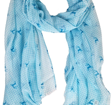 Trachten Halstuch Schal Kariert mit Hirschmotiv 185 x 70 cm | Hellblau