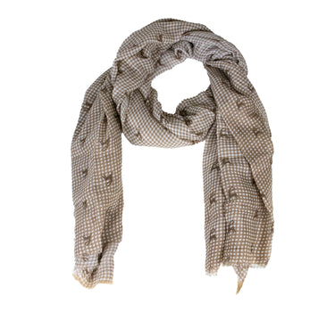 Trachten Halstuch Schal Kariert mit Hirschmotiv 185 x 70 cm | Braun