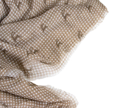 Trachten Halstuch Schal Kariert mit Hirschmotiv 185 x 70 cm | Braun