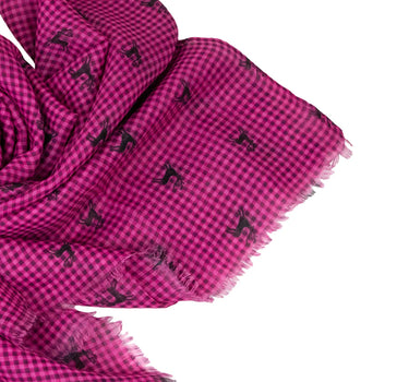 Trachten Halstuch Schal Kariert mit Hirschmotiv 185 x 70 cm | Pink