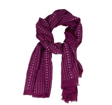 Halstuch Schal Unifarben mit Herzen und Glitzer Streifen 185 x 70 cm | Beere