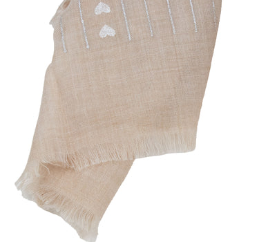 Halstuch Schal Unifarben mit Herzen und Glitzer Streifen 185 x 70 cm | Hellbraun