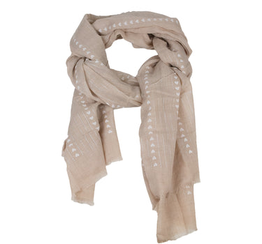 Halstuch Schal Unifarben mit Herzen und Glitzer Streifen 185 x 70 cm | Hellbraun