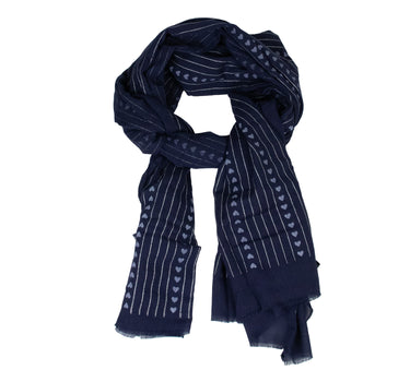 Halstuch Schal Unifarben mit Herzen und Glitzer Streifen 185 x 70 cm | Dunkelblau