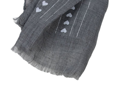 Halstuch Schal Unifarben mit Herzen und Glitzer Streifen 185 x 70 cm | Grau