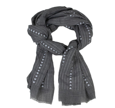 Halstuch Schal Unifarben mit Herzen und Glitzer Streifen 185 x 70 cm | Grau