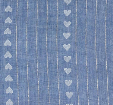 Halstuch Schal Unifarben mit Herzen und Glitzer Streifen 185 x 70 cm | Hellblau