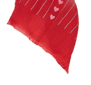 Halstuch Schal Unifarben mit Herzen und Glitzer Streifen 185 x 70 cm | Rot