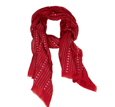 Halstuch Schal Unifarben mit Herzen und Glitzer Streifen 185 x 70 cm | Rot
