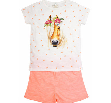 BONDI Shorty - Schlafanzug "Pferde-Motiv" 36230 | Weiß Apricot