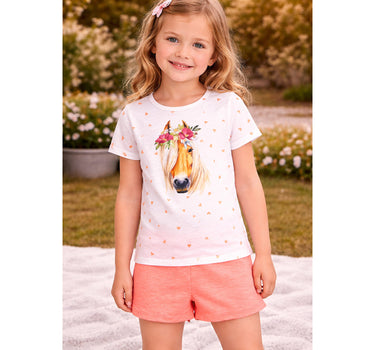 BONDI Shorty - Schlafanzug "Pferde-Motiv" 36230 | Weiß Apricot