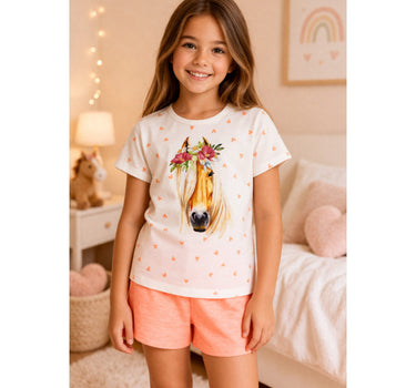 BONDI Shorty - Schlafanzug "Pferde-Motiv" 36230 | Weiß Apricot