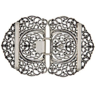 Dirndlschürzenschließe "Talea" mit Ornamentmuster 51485 - Stegbreite 4 cm | Altsilber