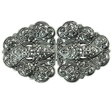 Dirndlschürzenschließe "Rina" mit Ornamentmuster 51487 - Stegbreite 4 cm | Altsilber matt