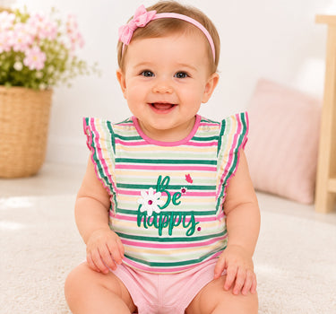 BONDI Mädchen T-Shirt "Happy" 86881 | Mehrfarbig gestreift