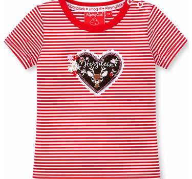 BONDI Mädchen T-Shirt "Herzilein" 86981 | Rot Weiß Geringelt