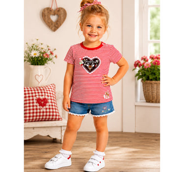 BONDI Mädchen T-Shirt "Herzilein" 86981 | Rot Weiß Geringelt