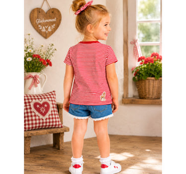 BONDI Mädchen T-Shirt "Herzilein" 86981 | Rot Weiß Geringelt