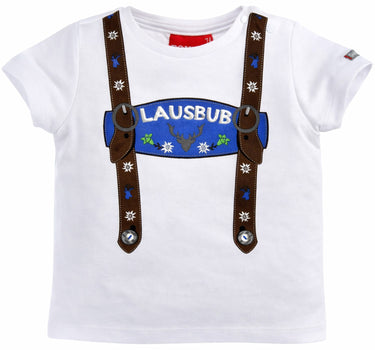 BONDI Baby Jungen Hosenträger T-Shirt "Lausbub" 91325 | Weiß Blau