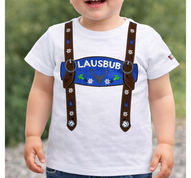 BONDI Baby Jungen Hosenträger T-Shirt "Lausbub" 91325 | Weiß Blau