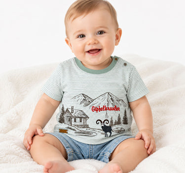 BONDI Jungen T-Shirt "Alpen" 91718 | Grün Weiß Gestreift